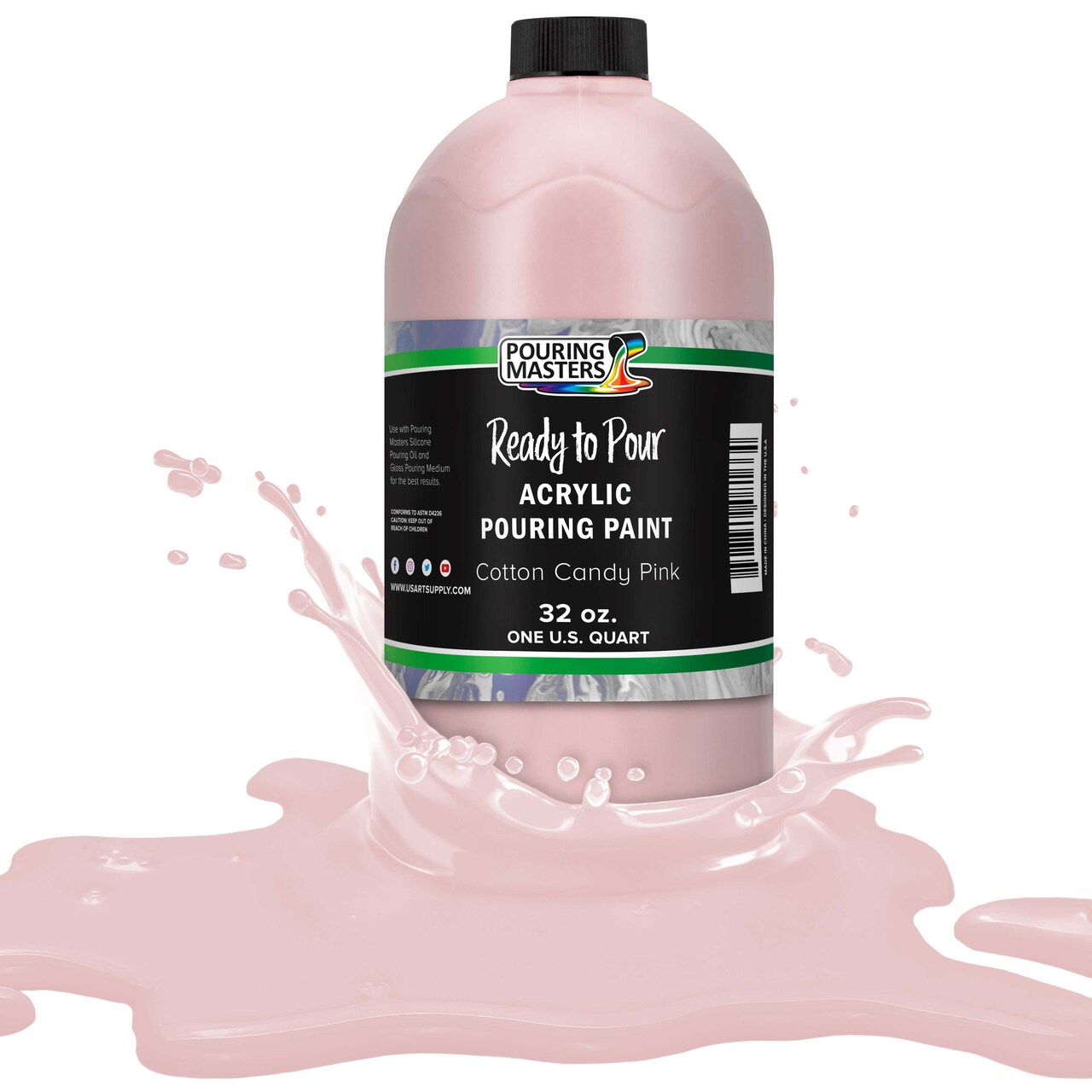 Pouring Masters Cotton Candy Pink Ready to Pour Acrylic Pouring Paint - Premium 32-Ounce Pre-Mixed Fluid Acrylic Paint - Fluid Art Supplies for Canvas, Wood, Paper, Tile & Rocks